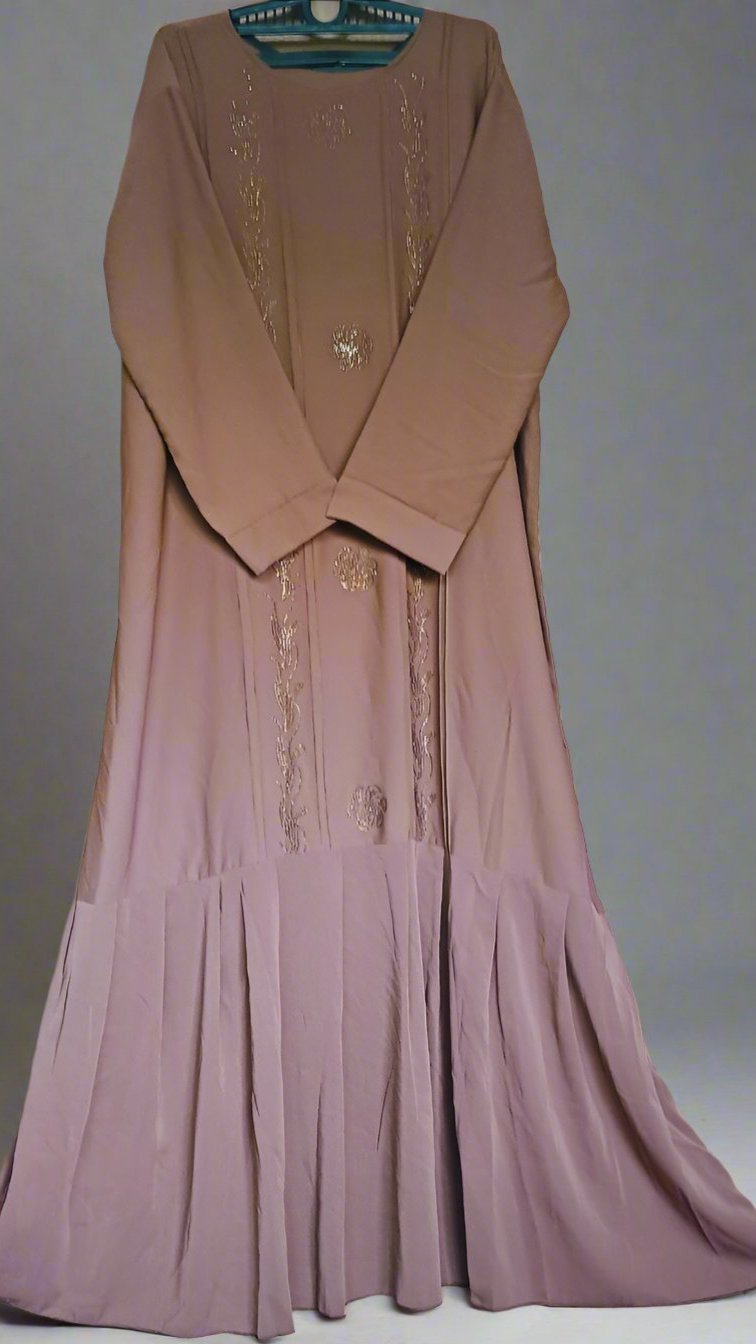 Brown Frill Abaya with Stonework and Frill Hemline