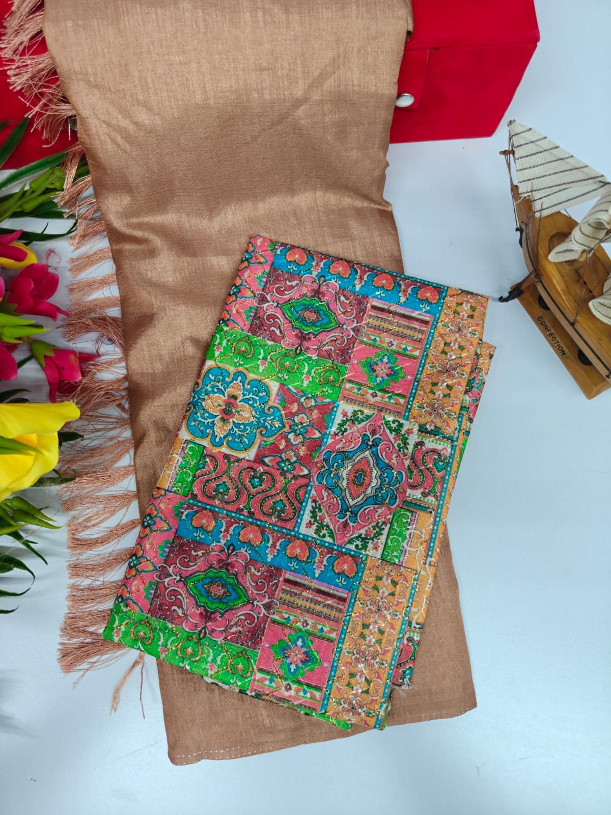 Vichitra Silk Saree with Combo Designer Blouse – VICH-001