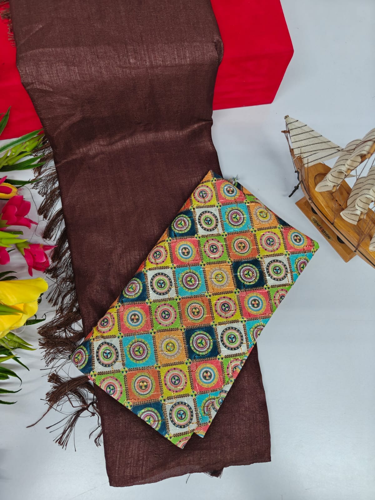 Vichitra Silk Saree with Combo Designer Blouse – VICH-001