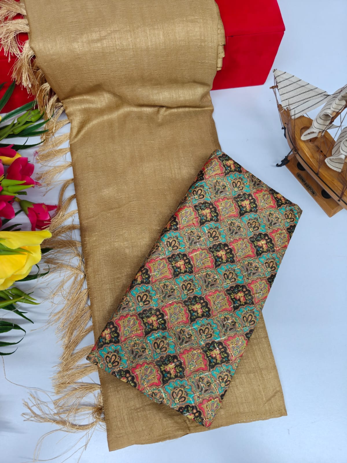 Vichitra Silk Saree with Combo Designer Blouse – VICH-001