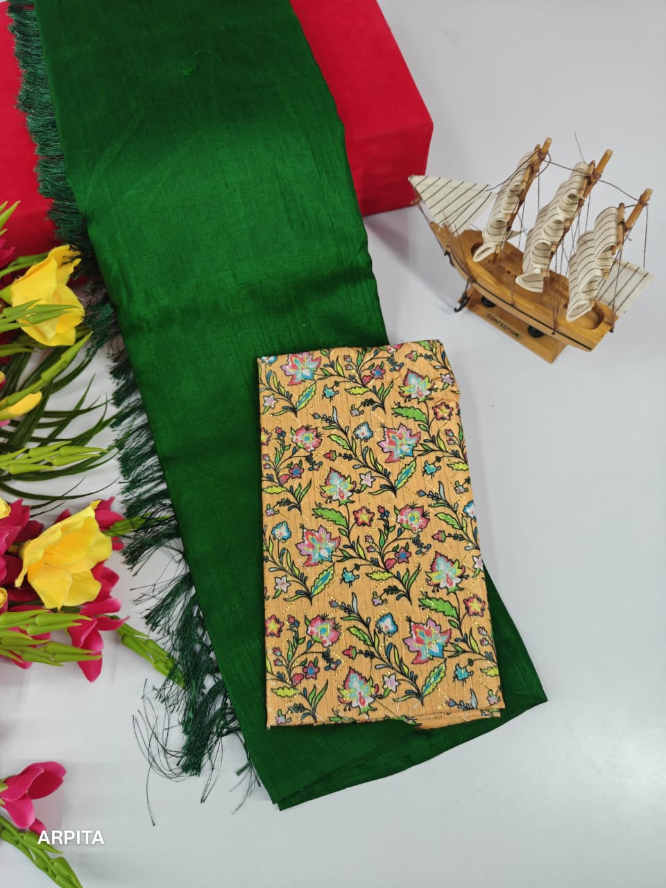 Vichitra Silk Saree with Combo Designer Blouse – VICH-001