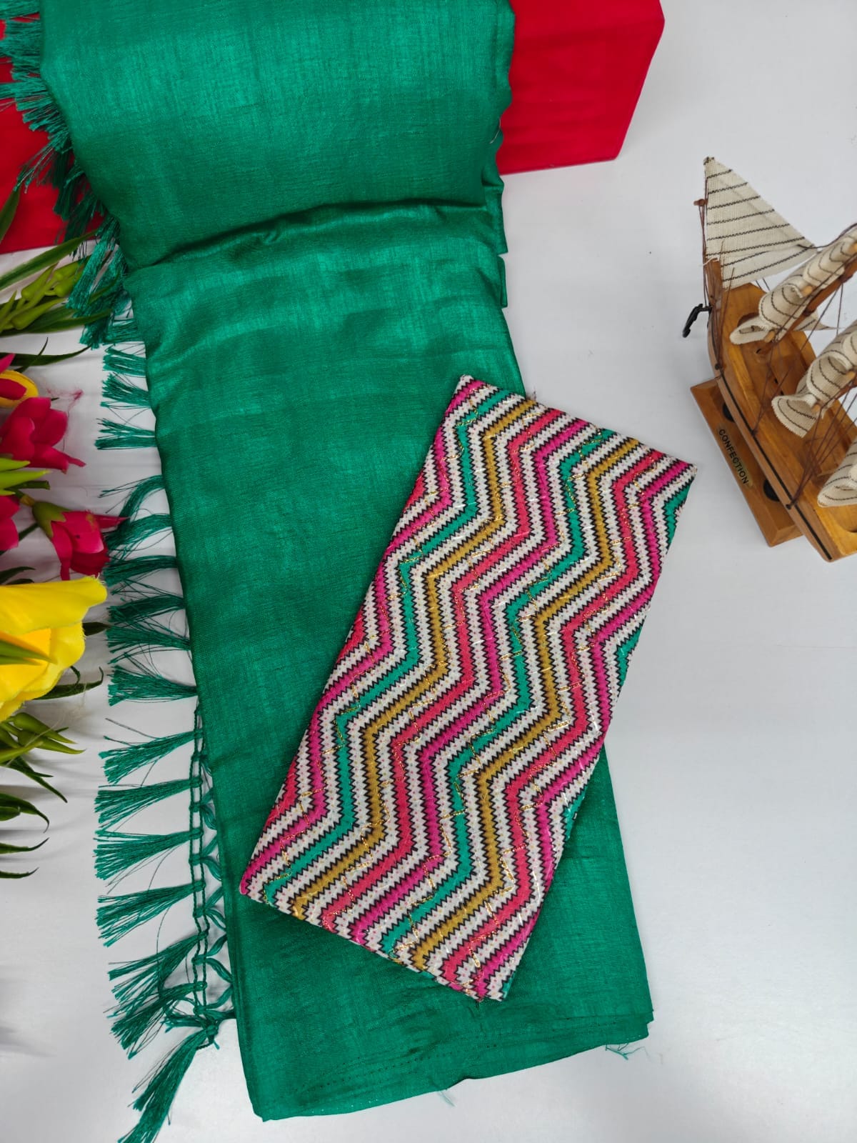 Vichitra Silk Saree with Combo Designer Blouse – VICH-001