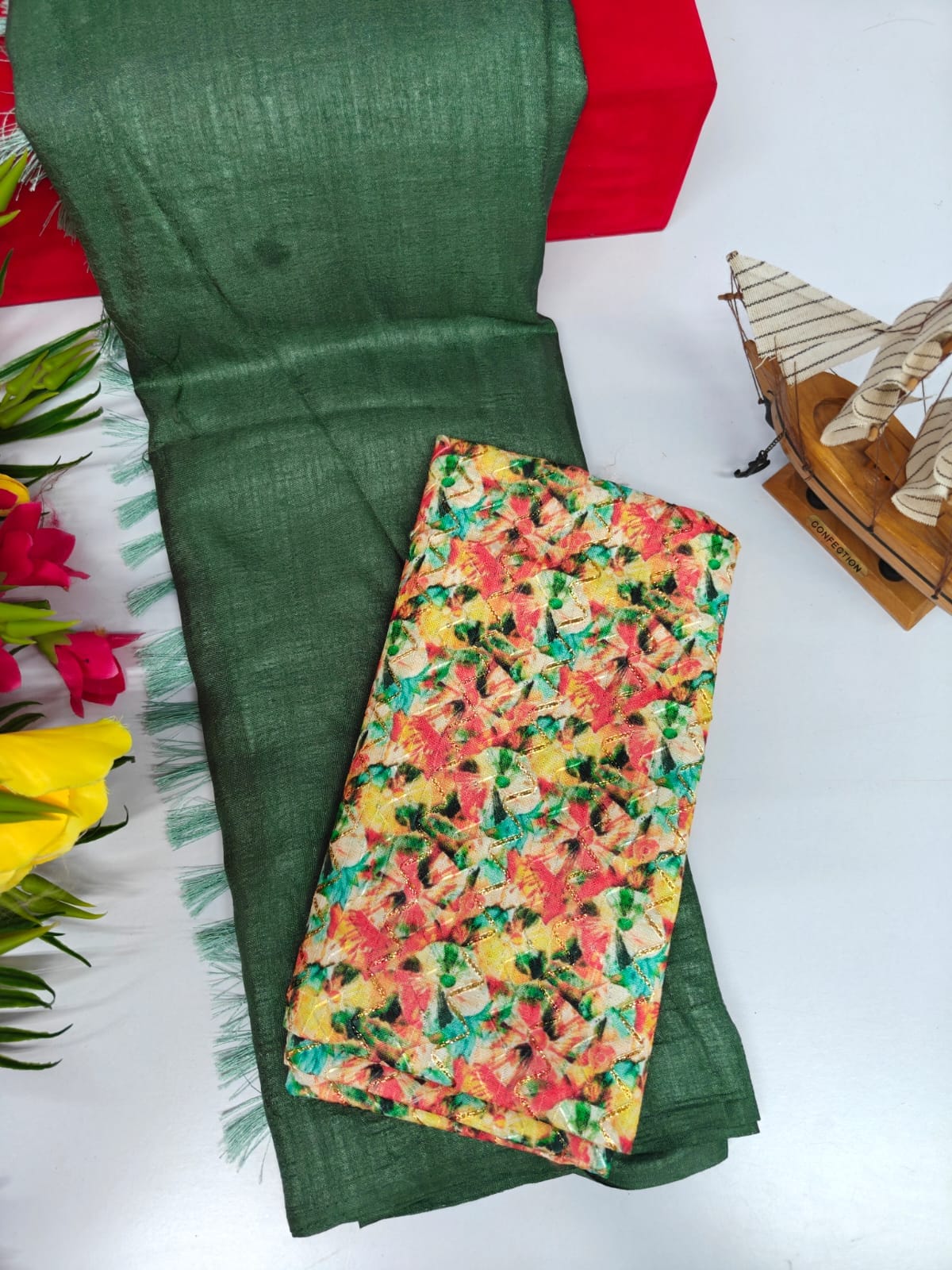 Vichitra Silk Saree with Combo Designer Blouse – VICH-001
