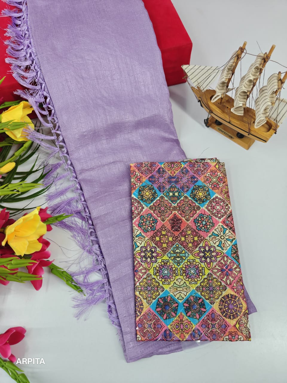 Vichitra Silk Saree with Combo Designer Blouse – VICH-001