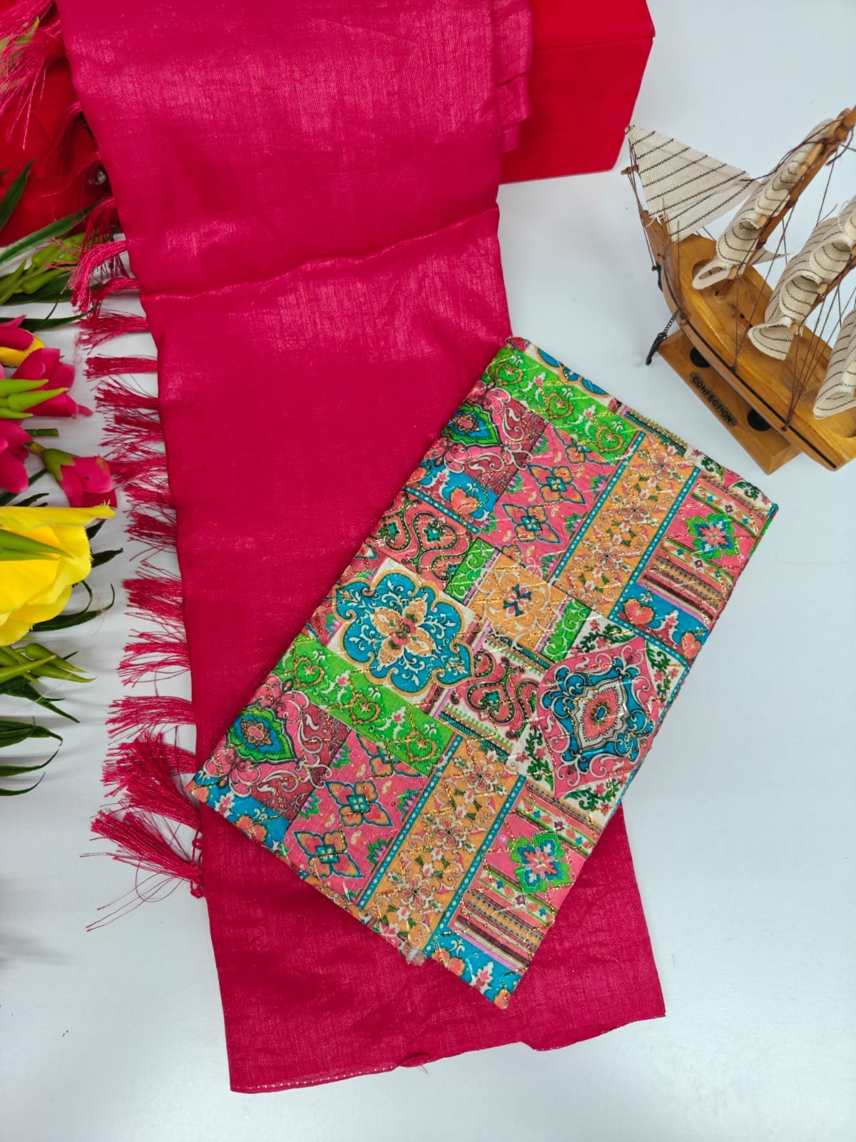 Vichitra Silk Saree with Combo Designer Blouse – VICH-001