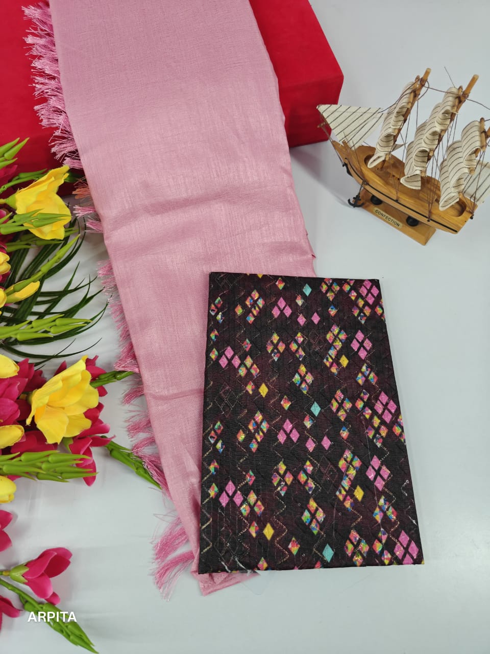 Vichitra Silk Saree with Combo Designer Blouse – VICH-001