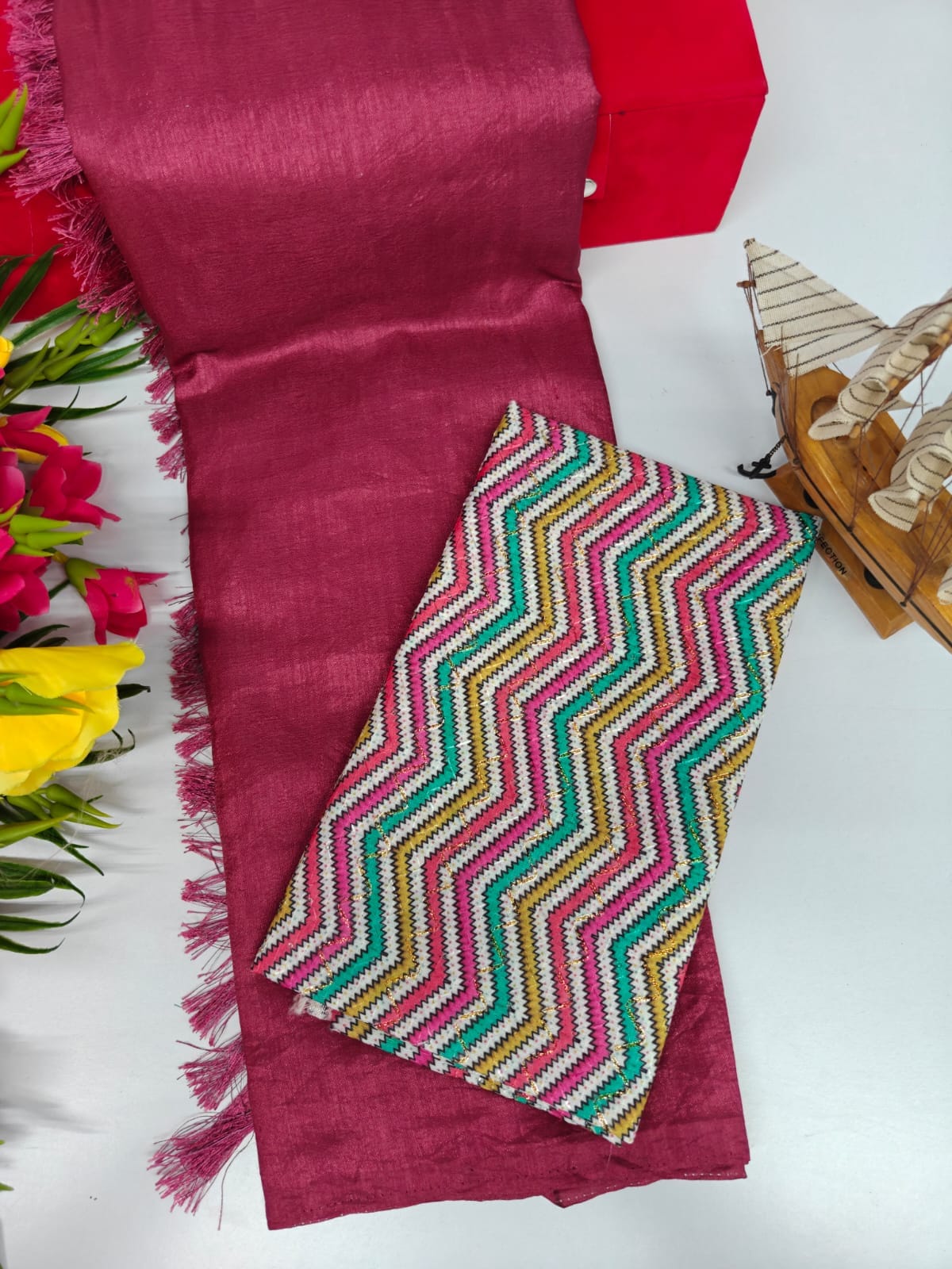 Vichitra Silk Saree with Combo Designer Blouse – VICH-001