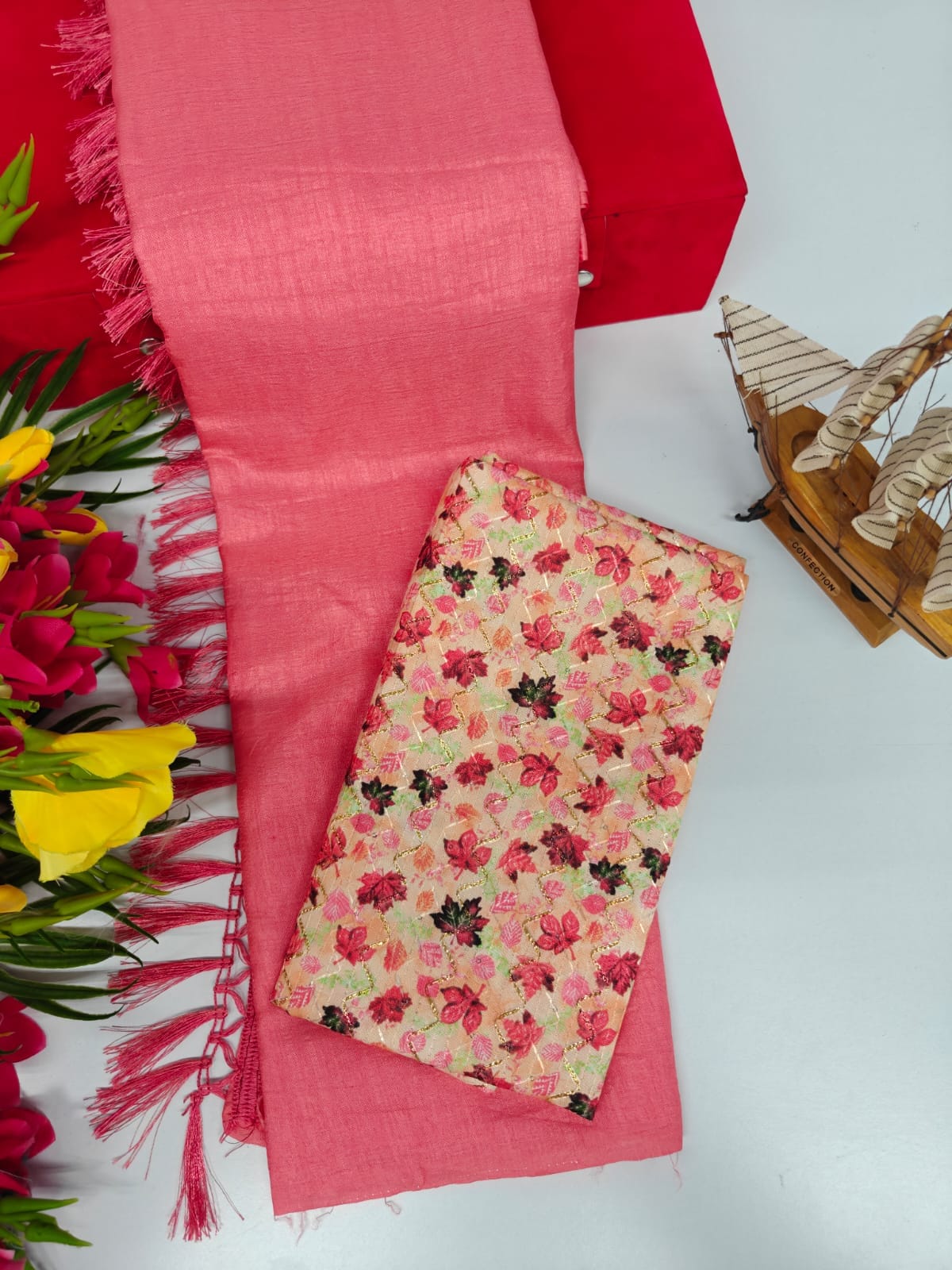 Vichitra Silk Saree with Combo Designer Blouse – VICH-001