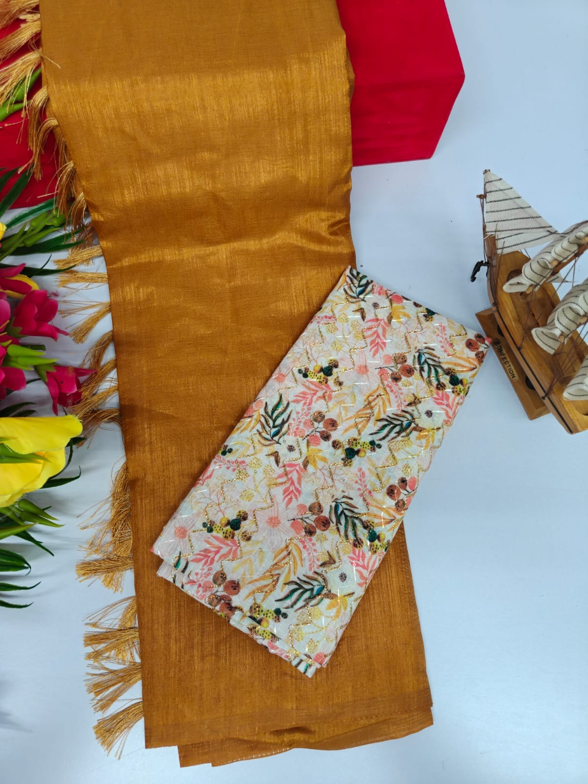 Vichitra Silk Saree with Combo Designer Blouse – VICH-001
