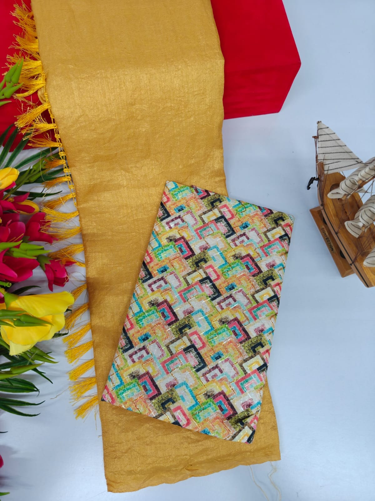 Vichitra Silk Saree with Combo Designer Blouse – VICH-001
