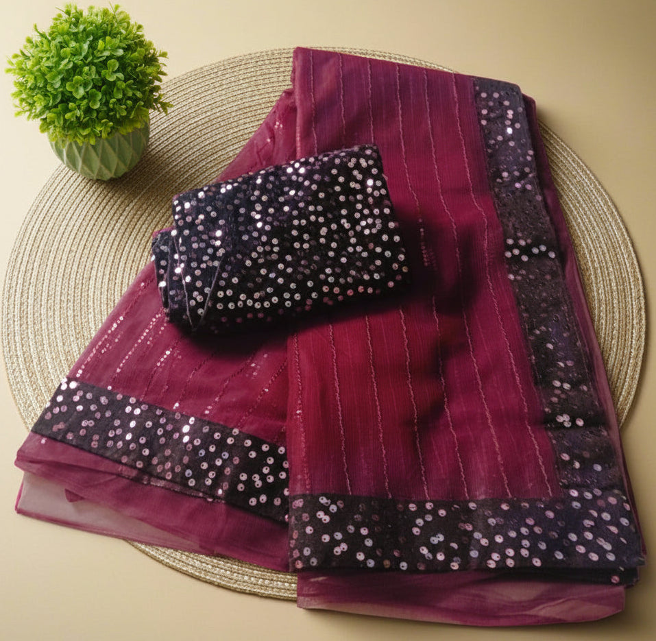 Newly Married - Sequence Saree - DeepMaroon