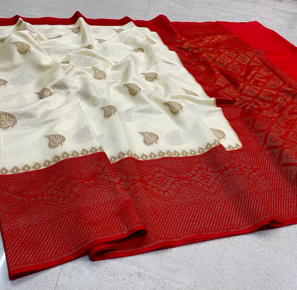 Banarasi Daybal Semi Doupin Soft Silk Saree with all-over buta-weaving - rich pallu designs
