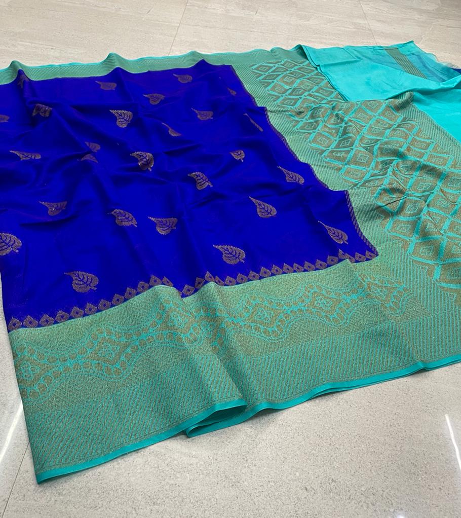 Banarasi -Daybal Semi Doupin Soft Silk Saree with all-over buta-weaving - rich pallu design