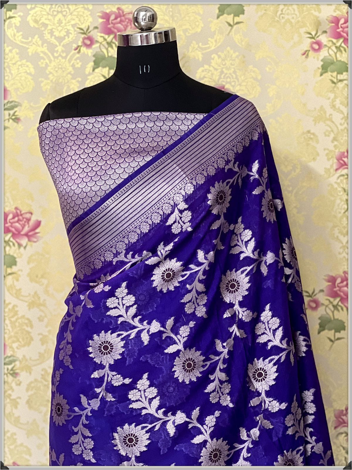 Banarasi Katan Dyeble Dupion Meenakari Jaal Silk Saree with Dual Zari Weaves-royal blue