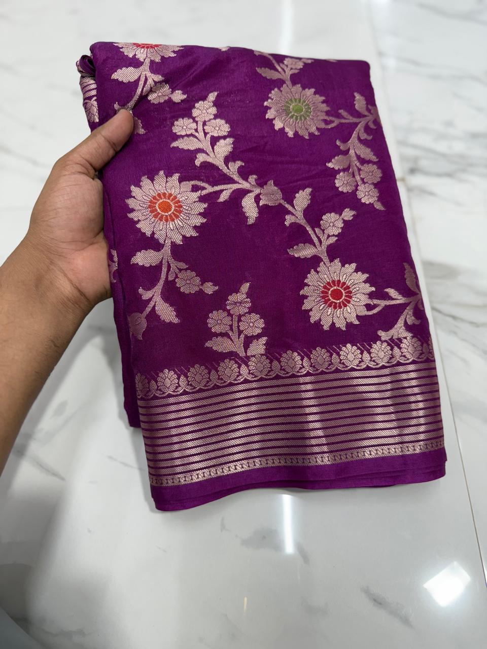 Banarasi Katan Dyeble Dupion Meenakari Jaal Silk Saree with Dual Zari Weaves-purple-