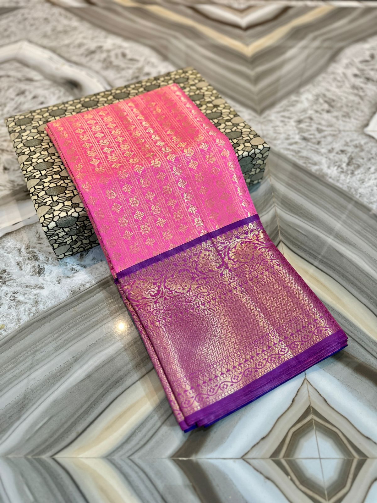 Banarasi Tissue Soft Silk Saree with Zari Border and Jacquard Fancy Blouse – Premium Quality-pink