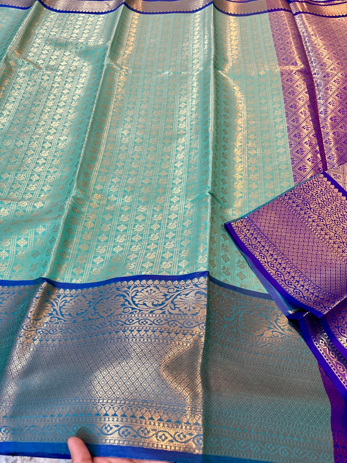 Banarasi Tissue Soft Silk Saree with Zari Border and Jacquard Fancy Blouse – Premium Quality-sea-blue