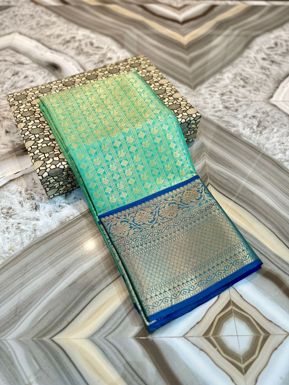Banarasi Tissue Soft Silk Saree with Zari Border and Jacquard Fancy Blouse – Premium Quality-seablue