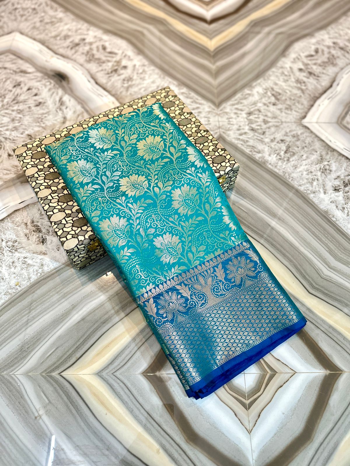 Banarasi Tissue Soft Silk Saree with Zari Border and Jacquard Fancy Blouse – Premium Quality by Rafia Fashions-Ocean-Blue