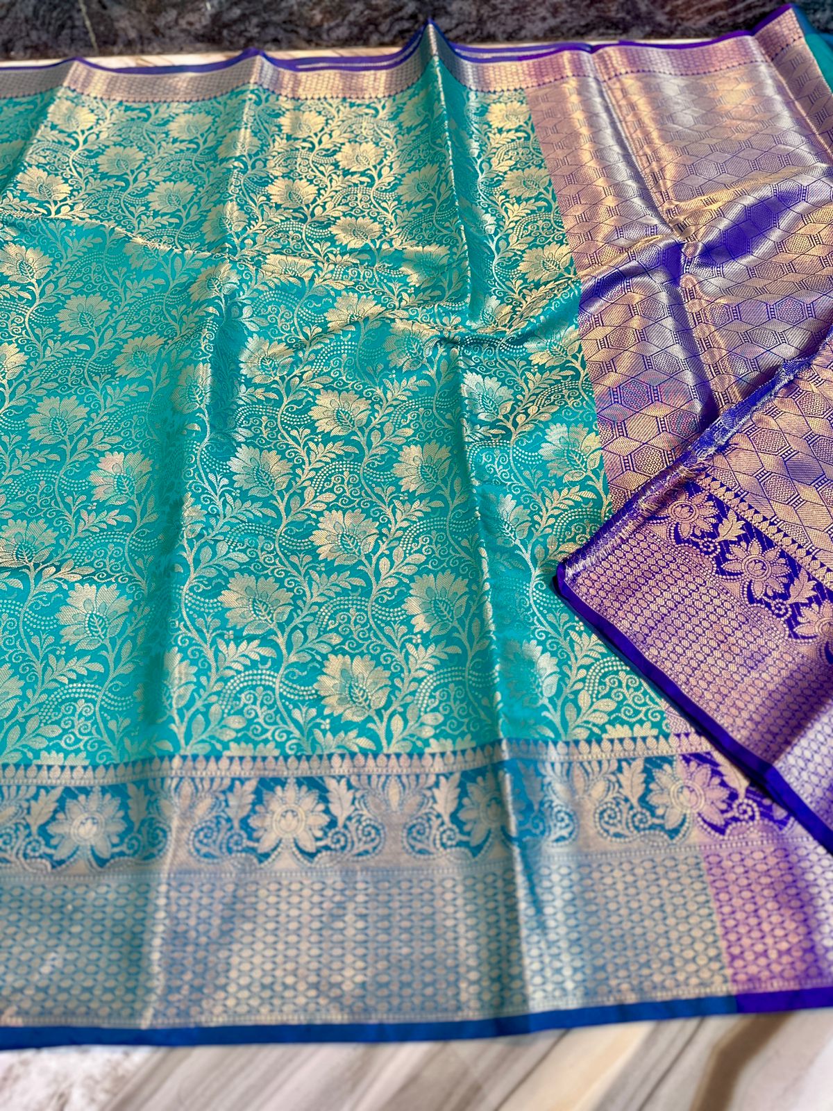 Banarasi Tissue Soft Silk Saree with Zari Border and Jacquard Fancy Blouse – Premium Quality by Rafia Fashions-ocean-blue