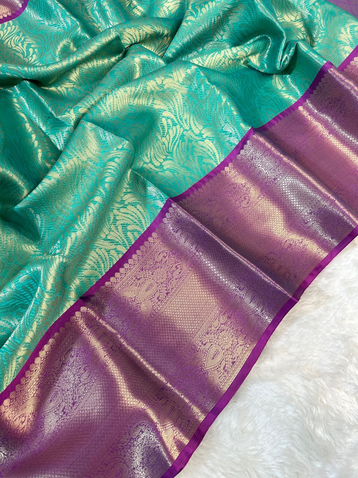 Banarasi Tissue Soft Silk Saree with Zari Border and Jacquard Fancy Blouse – Premium Quality by Rafia Fashions-seablue