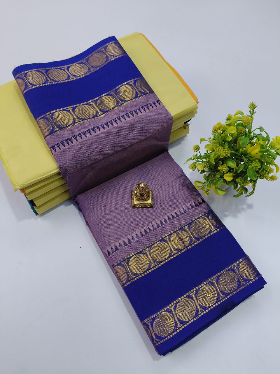Pure 100 Count Chettinad Cotton Saree – Grey saree -Blue Border-No Blouse