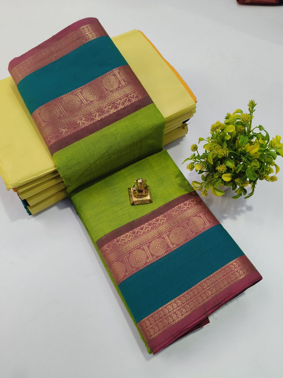 Pure 100 Count Chettinad Cotton Saree – Light green with Border-No Blouse