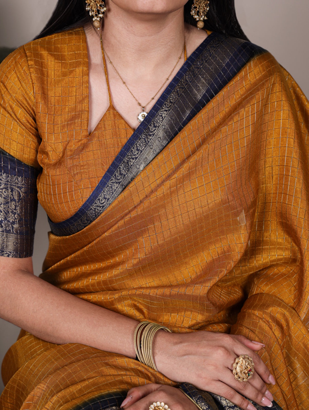 Dola Chex Saree with Zari Weaving and Borders-orange-