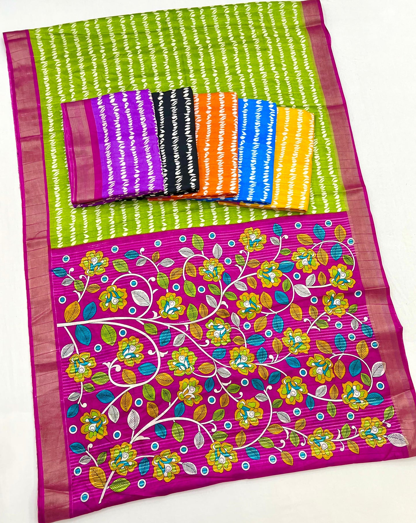 Premium Handloom Cotton Silk Saree with zari border and floral design on border-all