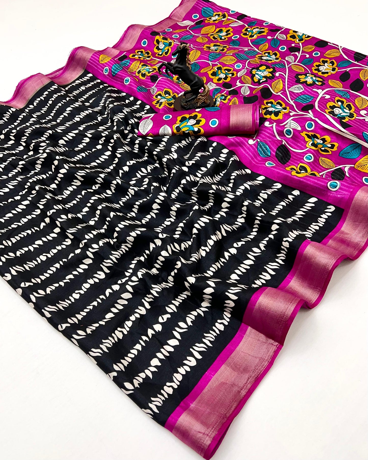 Premium Handloom Cotton Silk Saree with zari border and floral design on border