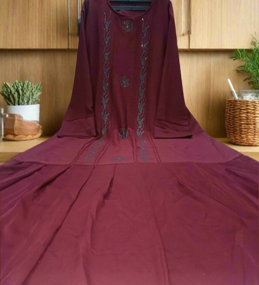 Mahroon Maroon Frill Abaya – with Elegant Stonework