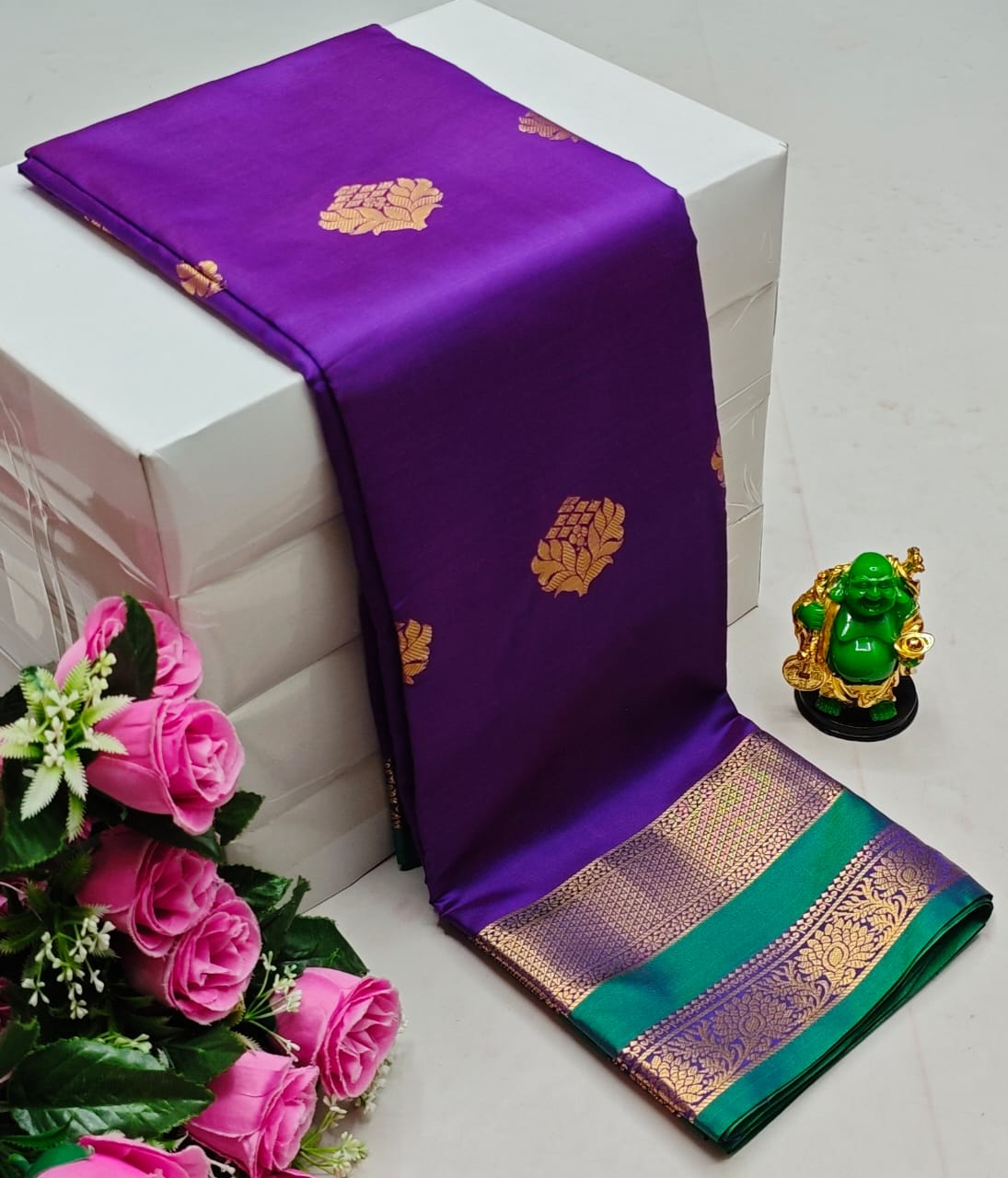 Premium Kanchi Soft Silk Saree with Contrast Border & Pallu – blue