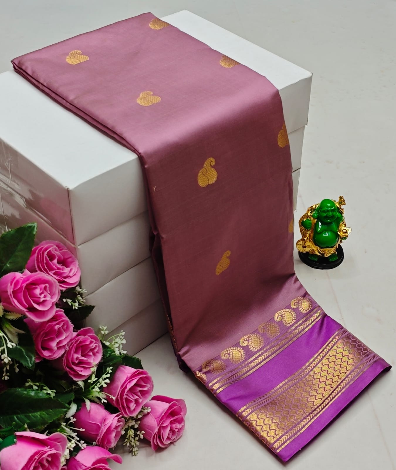 Premium Kanchi Soft Silk Saree with Contrast Border & Pallu – onion clr