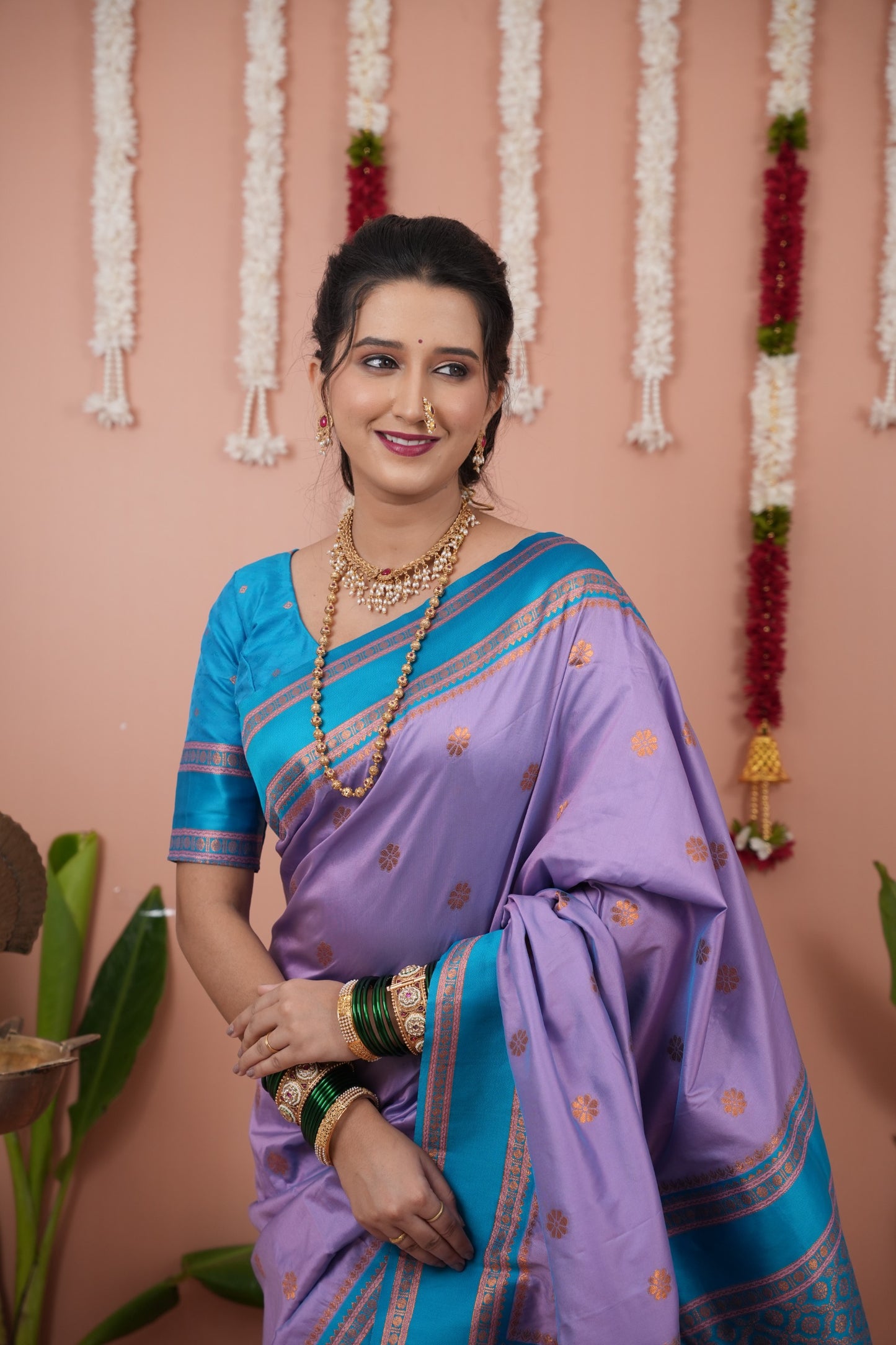 Premium Soft Silk Saree with Narayan Border-lavender