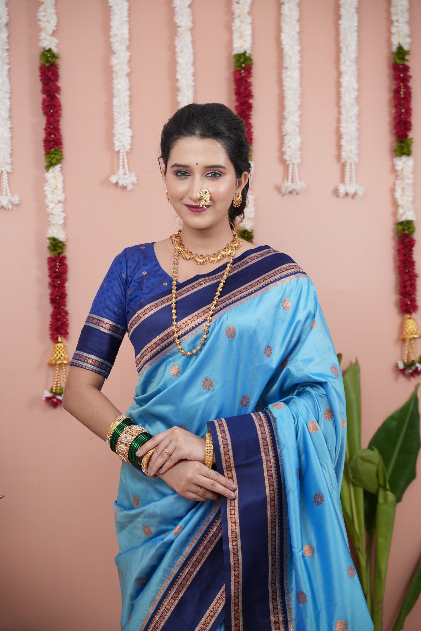Premium Soft Silk Saree with Narayan Border-sky
