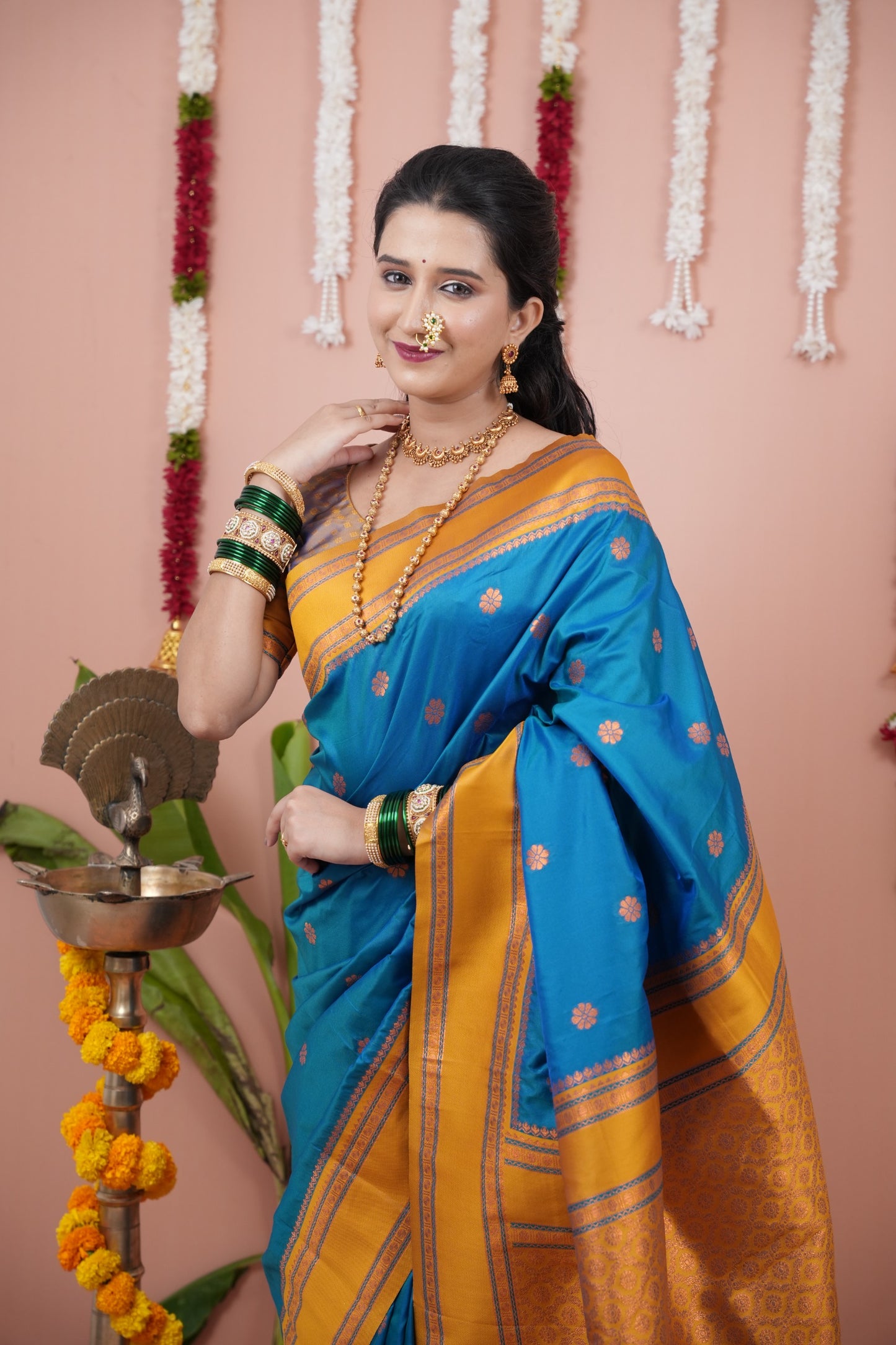 Premium Soft Silk Saree with Narayan Border-sea-blue