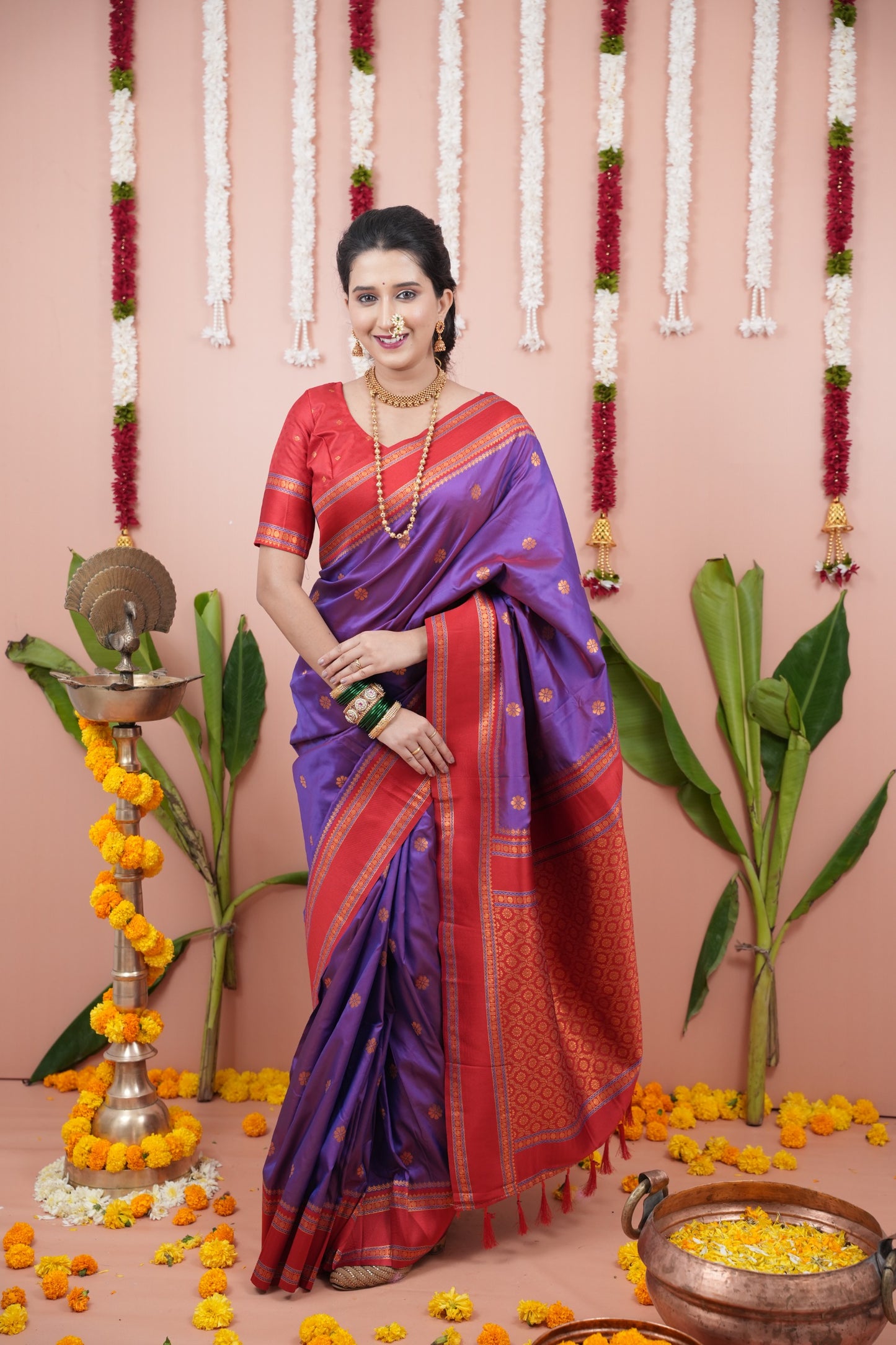 Premium Soft Silk Saree with Narayan Border-dark-lav