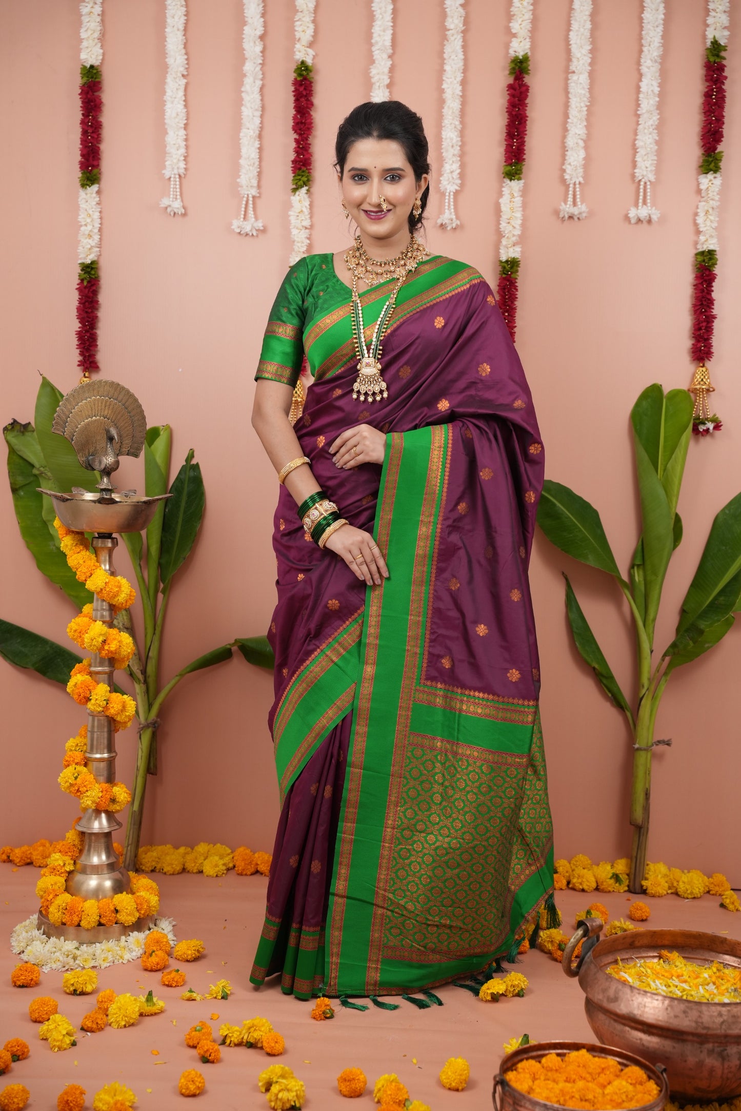 Premium Soft Silk Saree with Narayan Border-marun