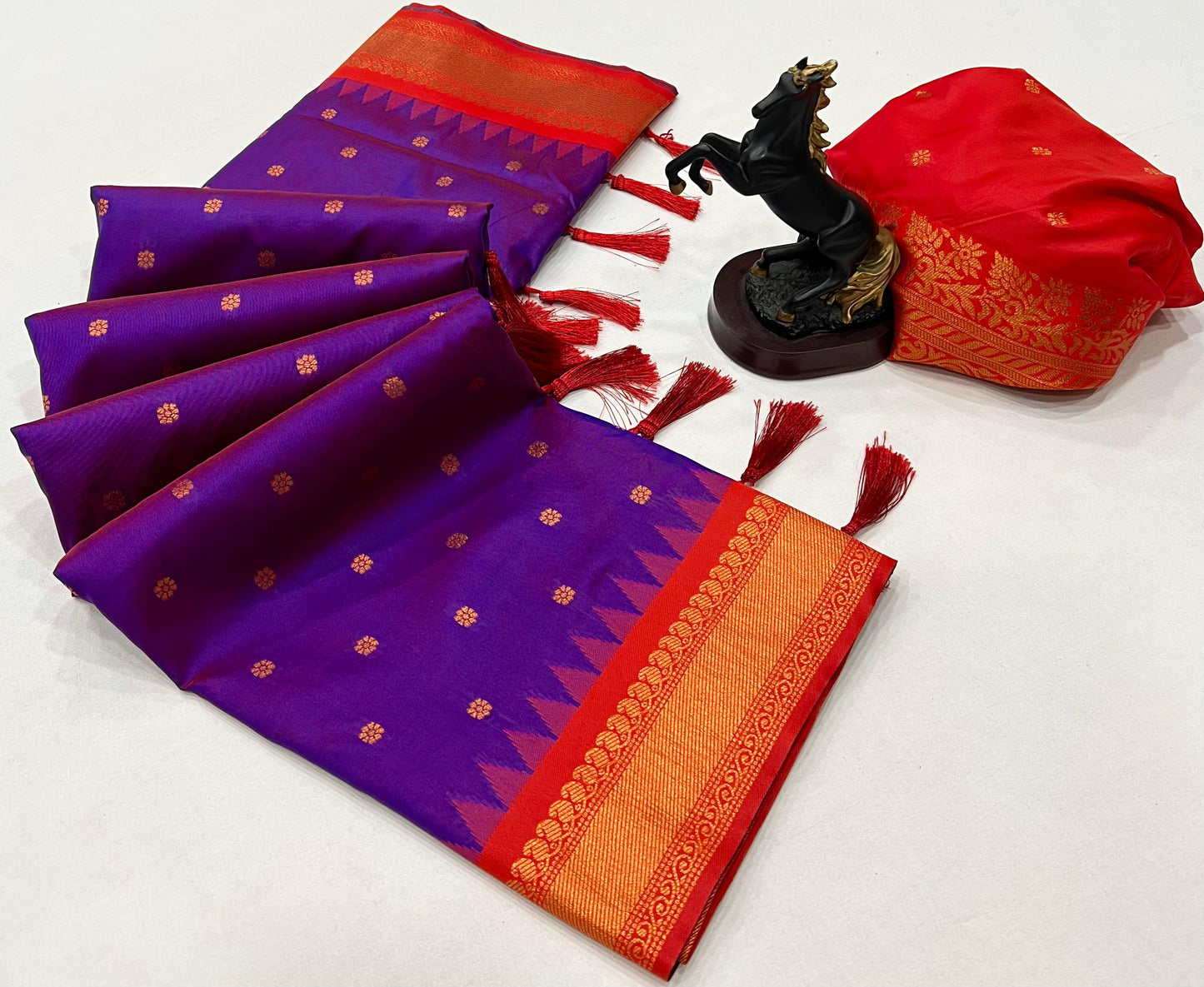 Premium Soft Silk Saree in Red with Narayanpeth Border – Roshni Vol-1-violet