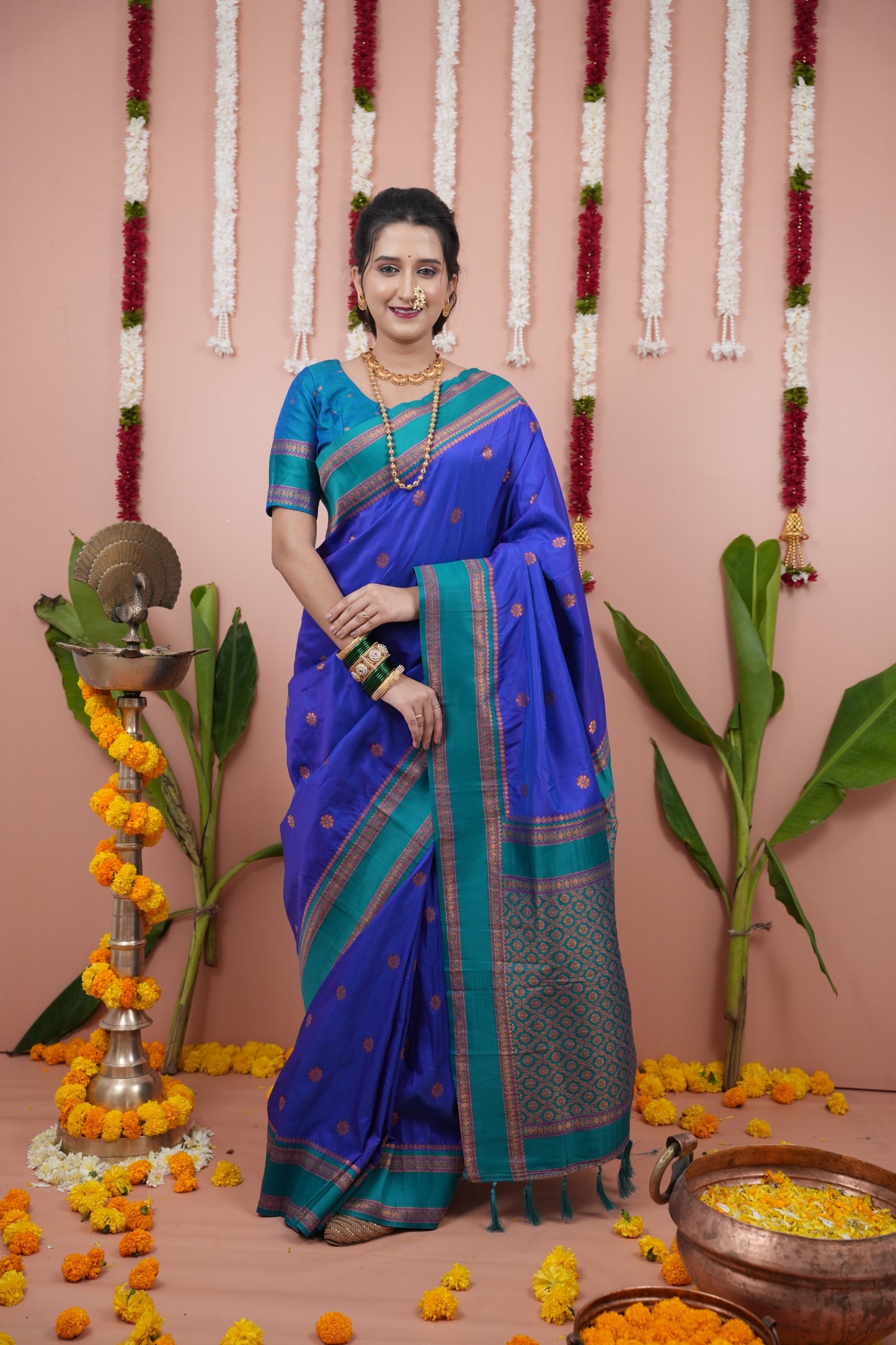 Premium Soft Silk Saree with Narayan Border-blu