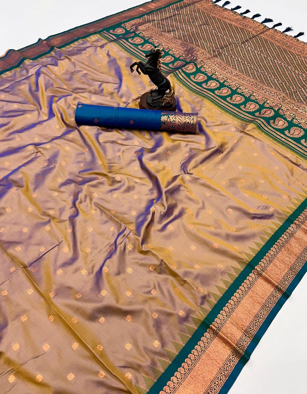 Premium Soft Silk Saree in Red with Narayanpeth Border – Roshni Vol-1-greenish gold-pallu