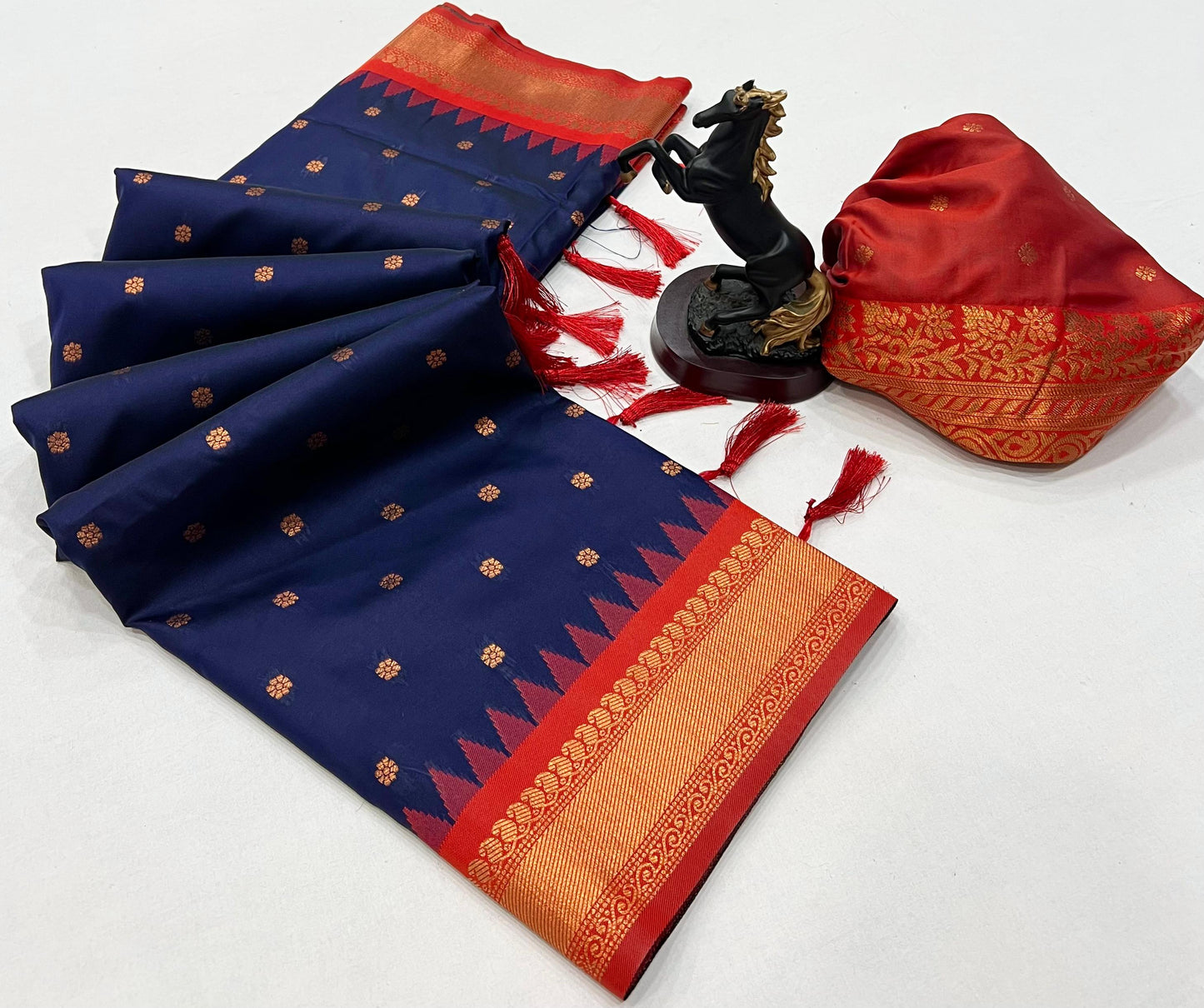 Premium Soft Silk Saree in Red with Narayanpeth Border – Roshni Vol-1-navyblue