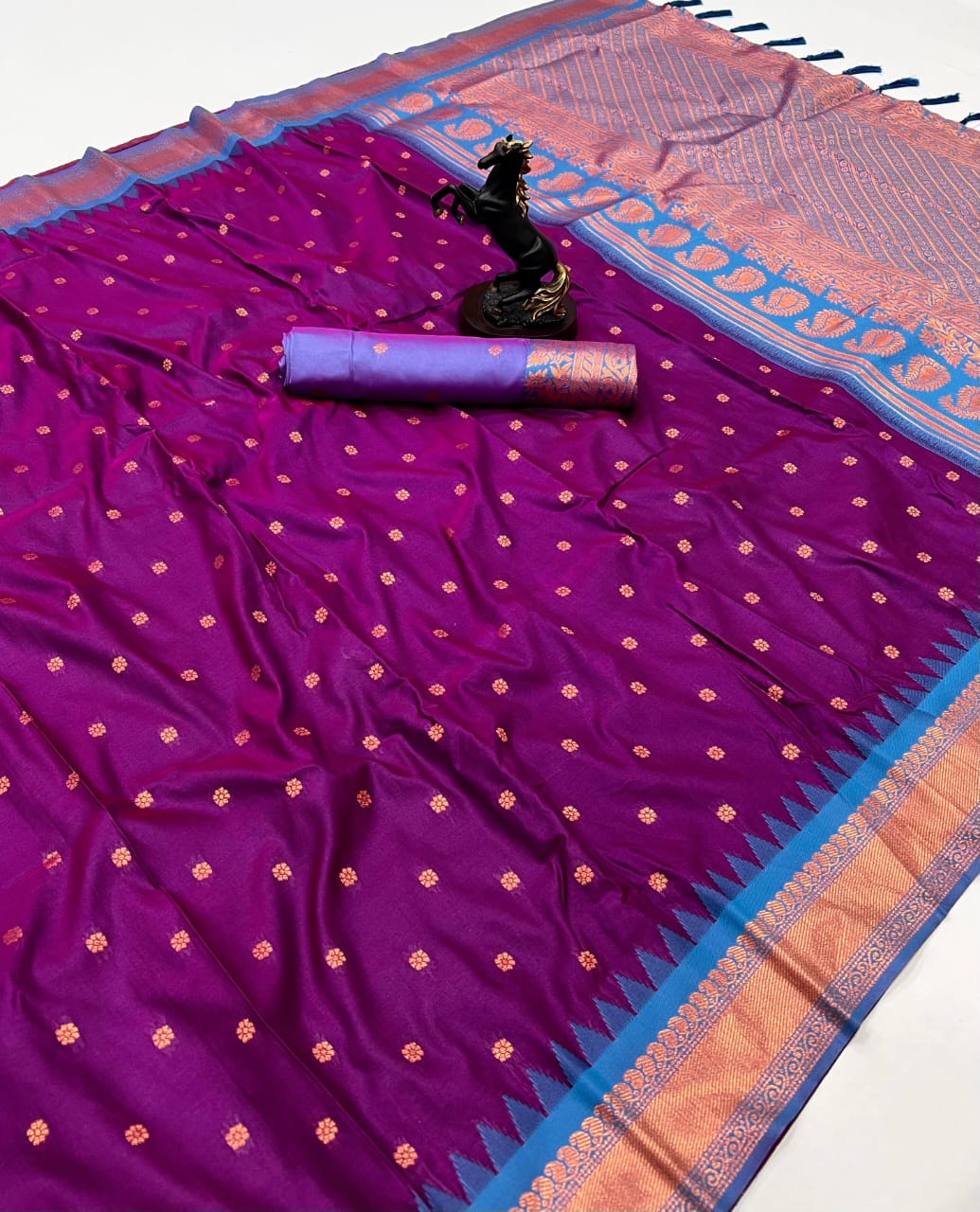 Premium Soft Silk Saree in Red with Narayanpeth Border – Roshni Vol-1-purplee pallu