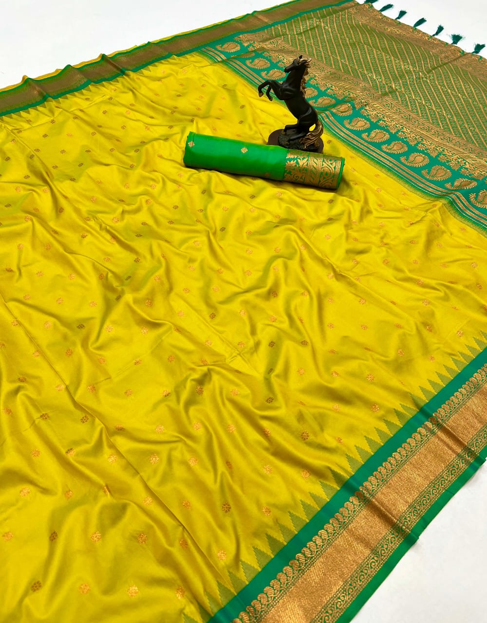 Premium Soft Silk Saree in Red with Narayanpeth Border – Roshni Vol-1-yellow pallu