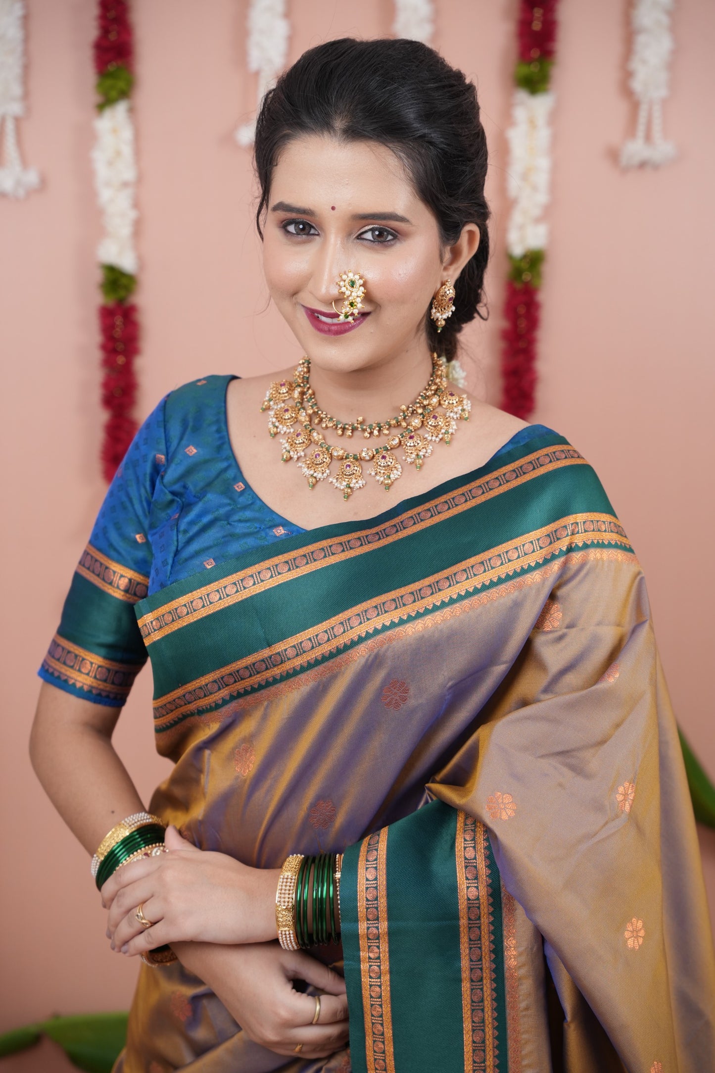 Premium Soft Silk Saree with Narayan Border-Golden green