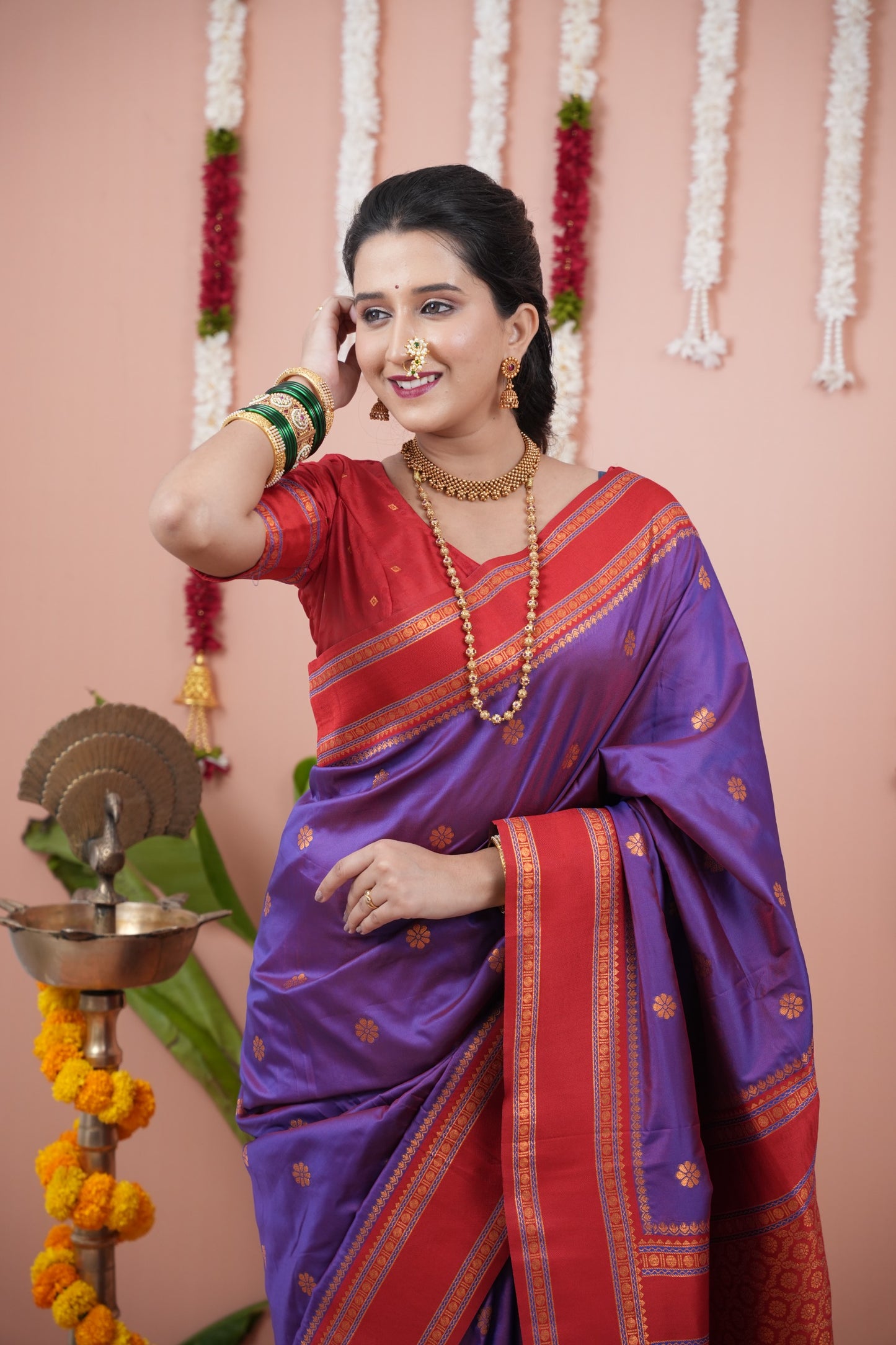 Premium Soft Silk Saree with Narayan Border-dark-lav