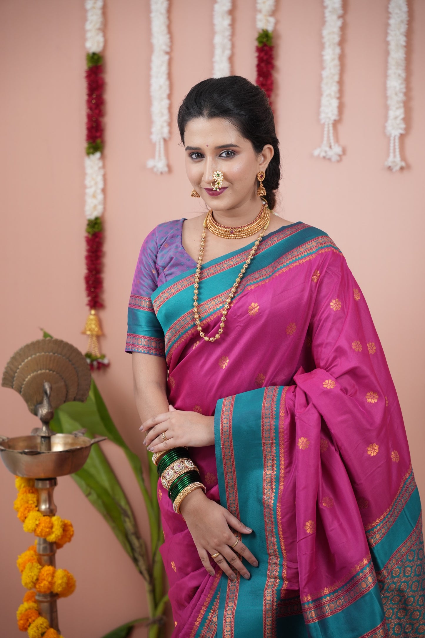 Premium Soft Silk Saree with Narayan Border-pink