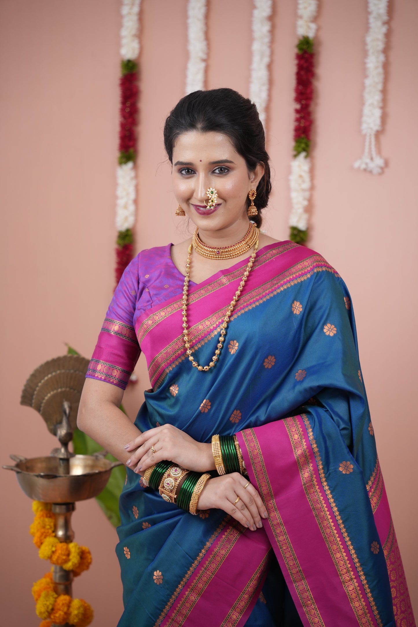Premium Soft Silk Saree with Narayan Border-blueocean