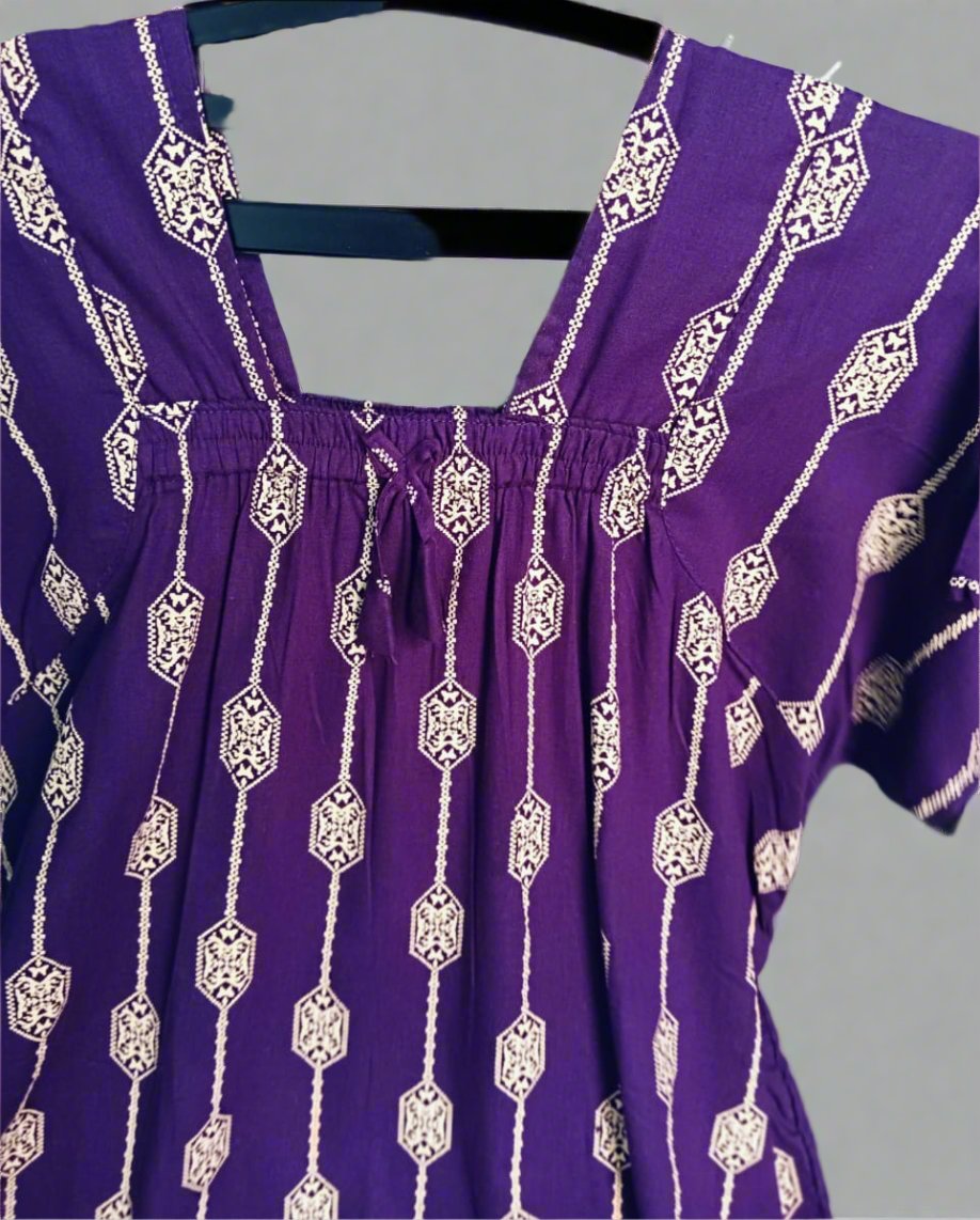 Purple Jaipuri Cotton Nighty