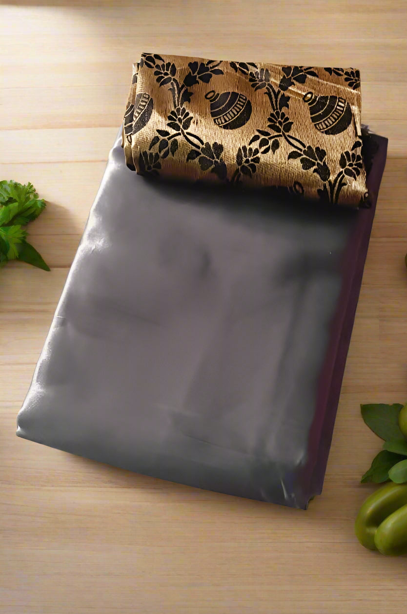 Rich Look Plain Grey Silk Saree – Elegant Shiny Drape – Rafia Fashions